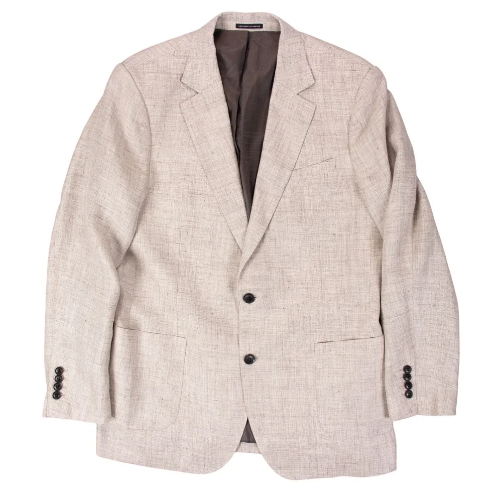 Reiss Mens 42 Auto Linen Blazer Jacket Sport Coat Surgeon Cuffs‎ Tan Beige